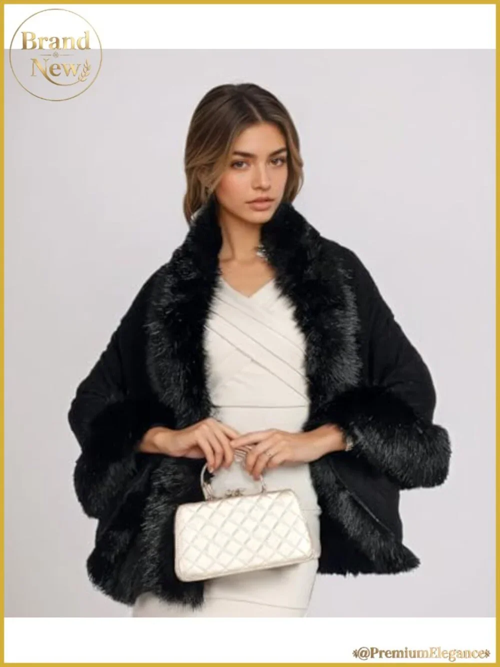 Faux Fur Shawl Wrap Cape Sleeveless One Size for Weddings Formal Events